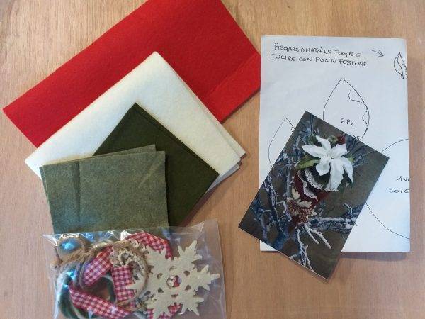 Kit competo di: tessuto, accessori, istruzioni e modello per realizzare il prodotto.